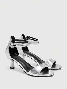 CUCCOO BIZCHIC Women Shoes Spring And Summer New Round Toe PU Surface. Ankle Strap Double-Breasted Buckle With Head Heel Sandals. Romantic Elegance Temperament Simple Sexy High Heel Paint Heel Dress Shoes Valentine's Day. Dating Party, Fashionable And Sexy/Club-Worn, Suitable For Christmas. Spring And Summer Four Seasons Workplace Festival Street Popular Classic Sandals Elegance Temperament Women's Shoes Thick Heels. Bad Girl Night Out Pumps Summer Shoes - Silver - View 7