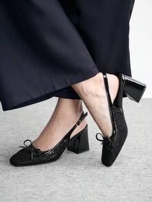 CUCCOO BIZCHIC Chaussures à talons hauts mode femme, talons épais avec nœud en maille. Polyvalentes pour toutes les saisons, élégantes pour le bureau, les mariages, les festivals, les vacances et l'usage quotidien. - Noir - Voir 4