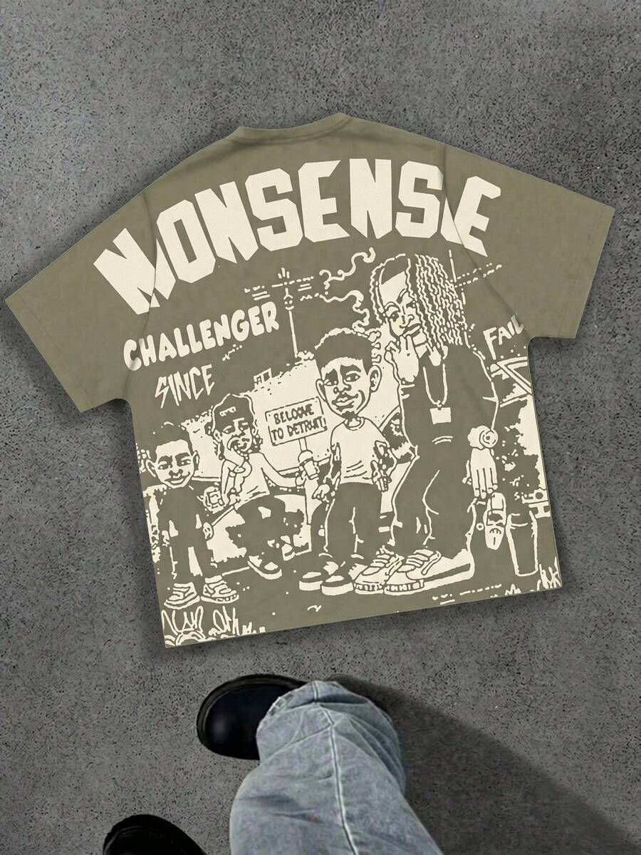 SHEIN Kaos Rajut Lengan Pendek Longgar Leher Bulat Motif Huruf Balap Kasual untuk Anak Laki-laki di Musim Panas, Cocok untuk Sekolah, Santai Sehari-hari & Olahraga - Hijau - View 1