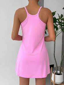 SHEIN EZwear 女士休闲纯色吊带连衣裙，适合夏季日常通勤 - 粉色 - 查看 2