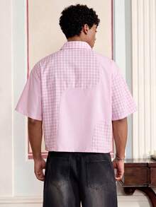 SWAVVY Camisa casual de manga corta con botones delanteros y estampado de cuadros para hombres - Rosa - Ver 6