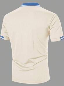 Manfinity Homme 男士休闲条纹拼接短袖 Polo 衫，夏季男士衬衫，米色男士 Polo 衫，条纹 Polo 衫 - 米色 - 查看 2