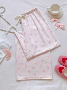 Comfortcana Quần dài mặc nhà chất liệu mềm mại, có dây rút, in hình nơ, cạp chun. - Hồng - Xem 4