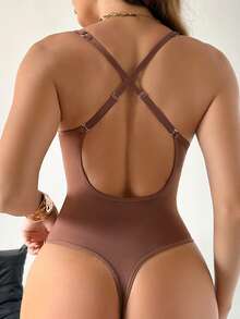 SuitURBody 女士纯色简约日常连体衣 - 棕色 - 查看 3
