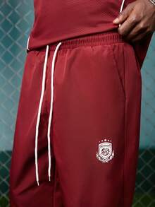 EVRINFINITE Men's Letter Hip Racing Hop Print Street Contrast Color Drawstring Waist Casual Pants,JoggerPants,Colorblock,Streetwear,Athleisure,MenTrendy,MaroonPants Baggy Jogging Athletic Pants Mens Track Pant Track Pants Training Pants Gym Pants Men - Multicolor - View 5
