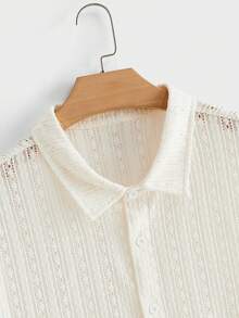 COMVAIL Plus Size Men's Solid Color Front Button Casual Short Sleeve Shirt - Apricot - View 5