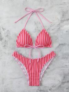 SHEIN Swim Mod Bộ bikini hai mảnh mùa hè dành cho nữ, họa tiết chấm bi, kiểu áo hai dây gợi cảm thắt nơ, thích hợp cho kỳ nghỉ biển. - Hồng - Xem 7