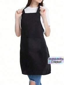 1/3/5/10PCS Women's Polyester Apron With Pockets Thickened Waistband Adjustable Neck Strap Simple Black Apron Suitable For Kitchen Cooking Housekeeping Cleaning Waitress Chef Workwear Restaurant Hotel Cafe Beauty Salon Art Painting Handicraft Gardening Barbecue Party - Multicolor - View 1