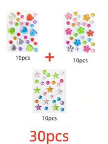 30 Sheets Mini Diamond Stickers Acrylic Gemstone Gems For Decoration DIY Multicolor Rhinestone Sparkle Crafts Princess Reward Creative Art Supplies For Kids Teens - 30Pcs set - View 10