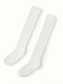 Bonmuse Tất trơn đơn giản qua bắp chân, ấm áp - trắng - Xem 2