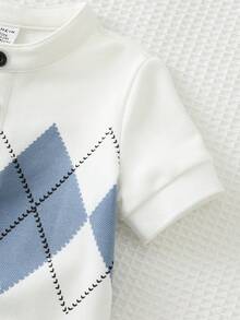 Cozy Pixies Bộ 2 món cho bé trai: áo len cổ bẻ mềm mại tay ngắn có khóa kéo nửa thân và quần short cạp chun. - Xanh và trắng - Xem 4