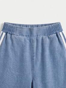 SHEIN Tween Girls' Elastic Waist Light Blue Stripe Denim Jeans,Comfortable Casual Athletic Sports Style,Summer Back-To-School School Pants Sports - Blue - View 3