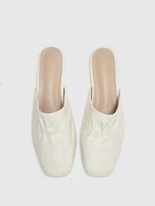 CUCCOO BIZCHIC Minimalist Pleated Soft Leather Women's Summer, Versatile Square Toe Flat-Soled Mule Shoes - Beige - View 2