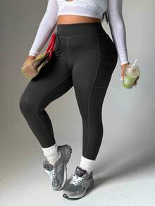 Slayform Slayform Plus Size High Waist Compression Leggings With Pockets, Reflective Dots, Butt Lifting Booty Lifting Pants Yoga Pants High Waist Compression Workout Tights - Black - View 7