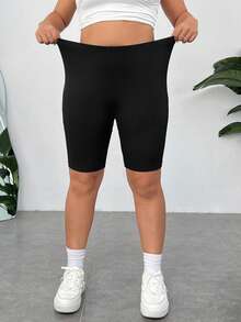 SHEIN EZwear Quần legging ngắn dáng rộng thoải mái cho nữ cỡ lớn, mùa hè - màu đen - Xem 4
