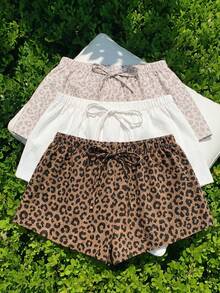 SHEIN Comfortcana Bộ 3 quần short họa tiết da báo cổ điển thoải mái, thích hợp cho các chuyến đi chơi mùa hè, phong cách đường phố, ở nhà, thanh lịch, phong cách Hàn Quốc, kỳ nghỉ biển, trở lại trường học, kỳ nghỉ lễ, trang phục gia đình. - Nhiều màu - Xem 5