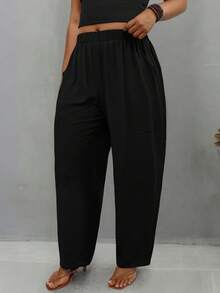 EMERY ROSE Pantalones casuales de unicolor talla grande - Negro - Ver 4