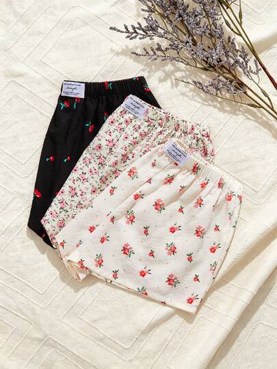 CottageSlumber Women's Woven Crinkle Floral & Cherry Print Combination Bottom