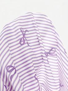 SHEIN 小女孩可爱粉色条纹蝴蝶结连体裤，宽松吊带连体裤，休闲百搭，适合外出、度假、海滩，也可作为亲子装/姐妹装。 - 紫色 - 查看 7