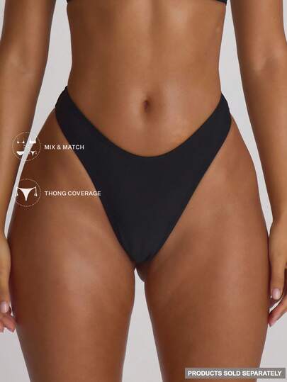 Musera Resort High Leg Dipped Front Thong Bikini Bottoms Swim Vacation Holiday Summer Travel Beachwear Basics Solid Colour Swimwear Resort Core