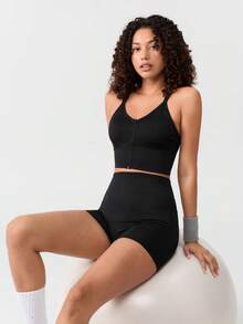 Loungeista EMUPER 1pc Seamless Elastic Racerback Sports Bra & Enhancing Bra For Womenfor Summerfor Summer - Black - View 7