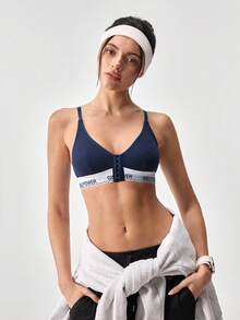 Loungeista 1pc Women Front Closure Sports Bra - Navy Blue - View 8