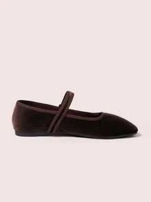 CUCCOO DOLLMOD Sepatu Wanita Cokelat, Desain Gesper, Cocok untuk Perjalanan Sehari-hari, Modis, Serbaguna, Beludru, Elegan, Model Flat Mary Jane - Coklat / Coklat 619 - View 3