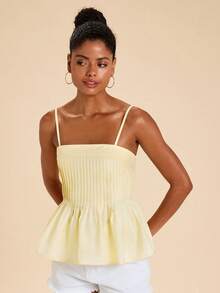 Travachic Áo camisole nữ màu trơn, thiết kế xếp ly, kiểu dáng thường ngày. - Màu vàng - Xem 4