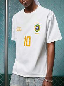 EVRINFINITE 男士图案T恤，复西足球球衣 - 传奇10号，休闲足球迷装扮，足球衫，100%聚酯纤维透气针织面料，常规版型圆领设计 - 白色 - 查看 7