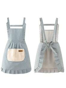 Striped Apron With Pockets, Creates A Clean And Fashionable Workwear Style, Suitable For Kitchen And Home. It Can Be Used To Wipe Hands And Tied Around The Waist. - multicolor - View 3