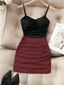GlowEve Women's Elegant Versatile Commuting Color Block Slip Dress - Red - View 3