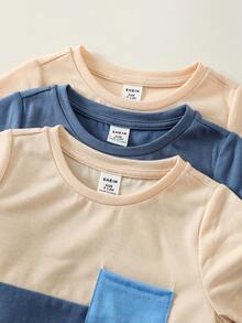 SHEIN 6pcs/Set Baby Boys/Girls Cute Solid Color & Contrast Color Short Sleeve T-Shirt And Elastic Waist Shorts Basic Outfit Set, Spring/Summer - Multicolor - View 10