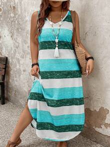 SHEIN PETITE Plus Size Women's Casual Striped Dress, Spring/Summer - Multicolor - View 1