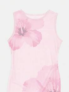 SUMWON Girls Sleeveless Maxi Floral Hibiscus Dress With Crew Neck For Summer Casual Occasions - Baby Pink - View 3
