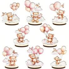 8 Pcs Wooden Bear Center Piece Decor, Gender Reveal Dessert Decoration, Boy Or Girl, Photography Props, Party Favor - multicolor - View 10