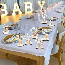 8 Pcs Wooden Bear Center Piece Decor, Gender Reveal Dessert Decoration, Boy Or Girl, Photography Props, Party Favor - multicolor - View 14