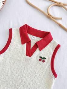 LMoss Kids Áo vest cổ bẻ dệt kim kẻ sọc cho bé gái - Màu be - Xem 3
