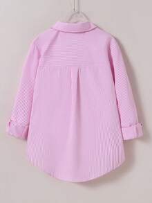 SHEIN Tween Girl Striped Lightweight Sun Protection Shirt, Spring & Summer,Holiday,Summer,Travel - Pink - View 2