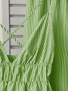 Franclia Plus Size Striped Print Camisole And Elastic Waist Pants Casual 2 Pieces Set - Green - View 3