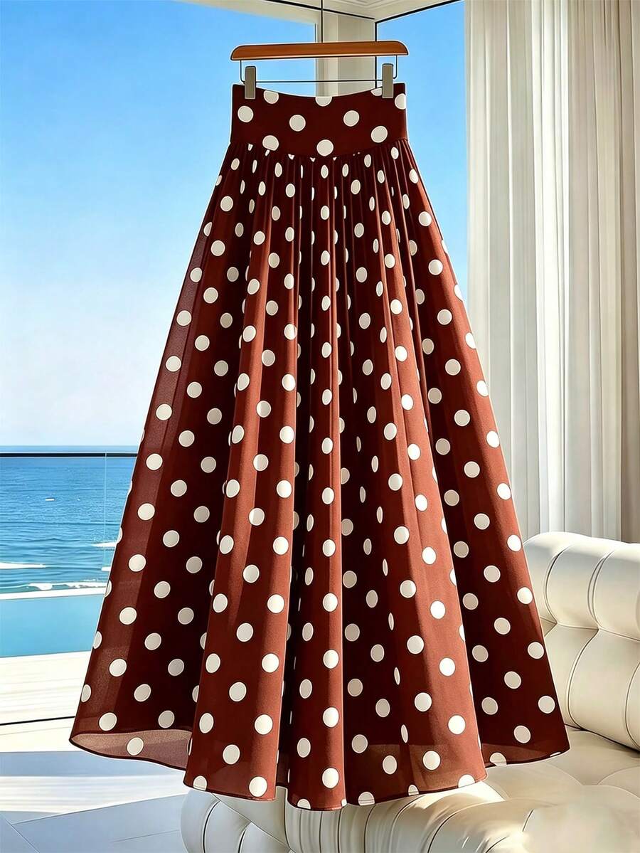 Franclia 2026 New Elegant Style Women's Polka Dot High Waist Flared Skirt, Commuter Style Vintage Inspired Women's Dress - Multicolor - View 1