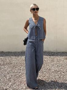 Livesso Women Denim Two-Piece Outfits - Pink - View 3