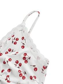 ROMWE Kawaii Plus Size Women Cherry Printed Contrast Lace Camisole, Summer - Multicolor - View 4