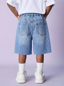 Quần short denim rách dáng rộng cho bé trai, màu xanh dương. - Rửa nhẹ - Xem 2