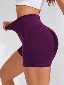 Easithlete Quần short thể thao định hình eo cao màu trơn dành cho nữ - Bold Plum - Xem 2