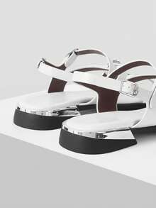 Mnmlis Damen Lässig Mode Pendler- und Urlaubsstil Offene Zehen Kreuz Urlaubsstil Mode Niedriger Absatz Runde Zehen Pantoffelschuhe - Weiss - Übersicht 5