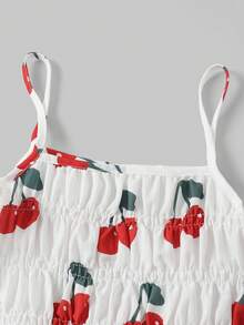 Girls Striped Bow Camisole Top And Straight Leg Pants Summer Vacation Outfit - Red - View 5