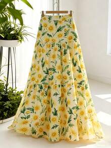 Women's Floral Print Long Skirt, Casual Holiday Style - Multicolor - View 1