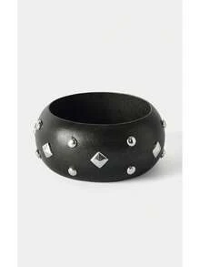 Noxbound 1 chiếc vòng tay gỗ dày dặn, kiểu dáng retro, màu bạc, đính đinh tán. - Nhiều màu - Xem 9