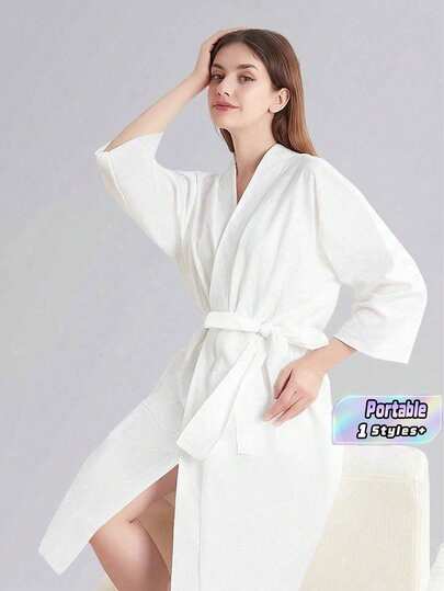 Áo choàng spa cao cấp có thể tái sử dụng dành cho nữ - Áo choàng tắm mềm mại 100% cotton với thắt lưng và túi | Áo choàng du lịch có thể giặt máy, thích hợp cho khách sạn, phòng xông hơi, tiệc cưới | Đồ dùng thiết yếu nhỏ gọn và vệ sinh tại nhà (Màu trắng)