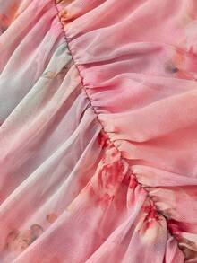 MOD Vestido con estampado floral, plisado, dobladillo asimétrico y abertura, vestidos en tonos pastel para mujer - Rosa - Ver 4